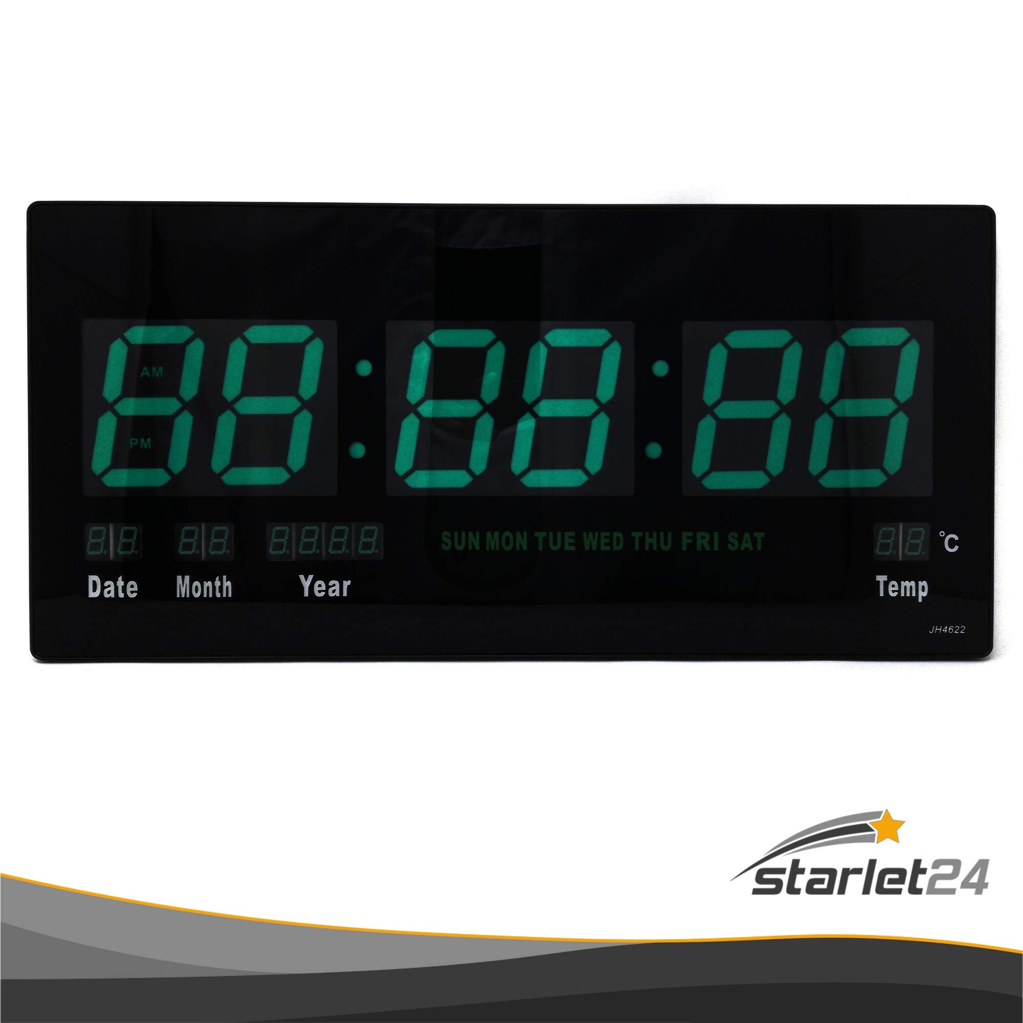Starlet24 JH4622 LED Wall Clock with Date and Temperature Display